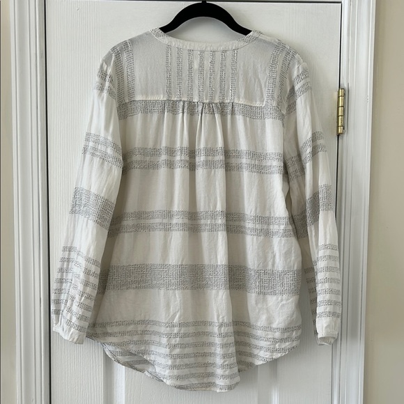 Striped V-Neck Blouse/Tunic - Off- White and Gray - Picture 2 of 5